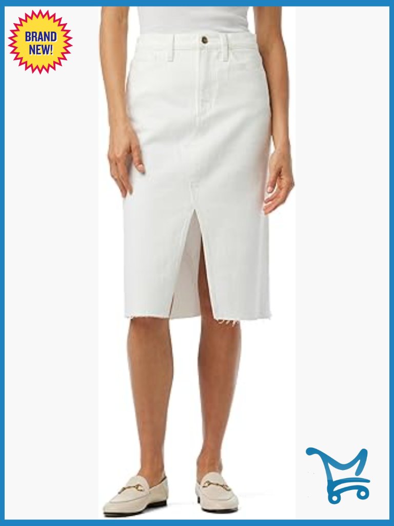 High Rise Mid Length Denim Skirt With Front Slit